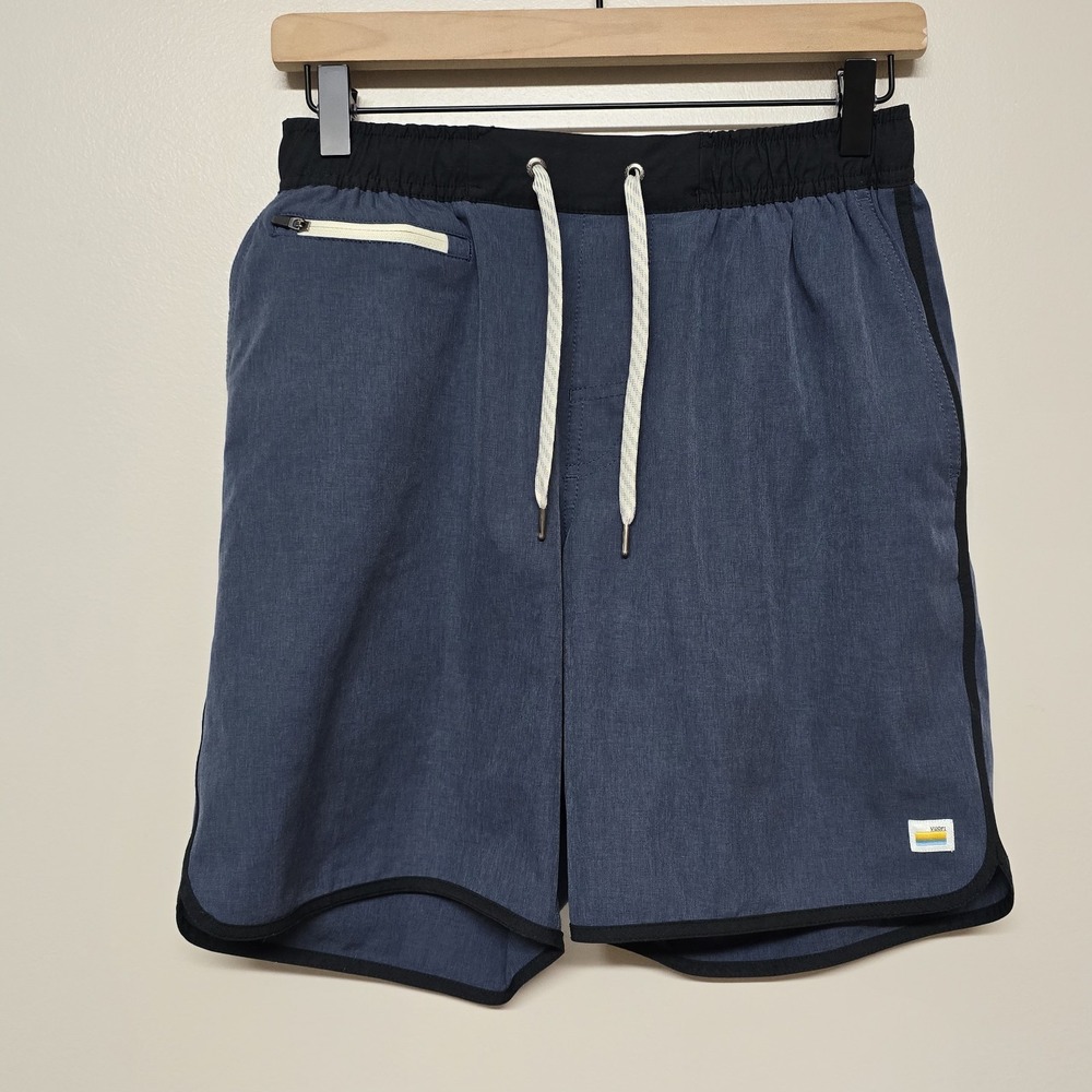 Vuori Banks Shorts Mens Small Athletic Stretch Gym Short 7.5" Blue Linerless